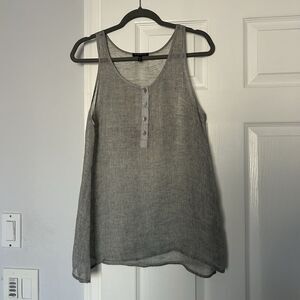 Eileen Fisher Woven Linen Mesh Henley Tank Tunic S Silver Grey